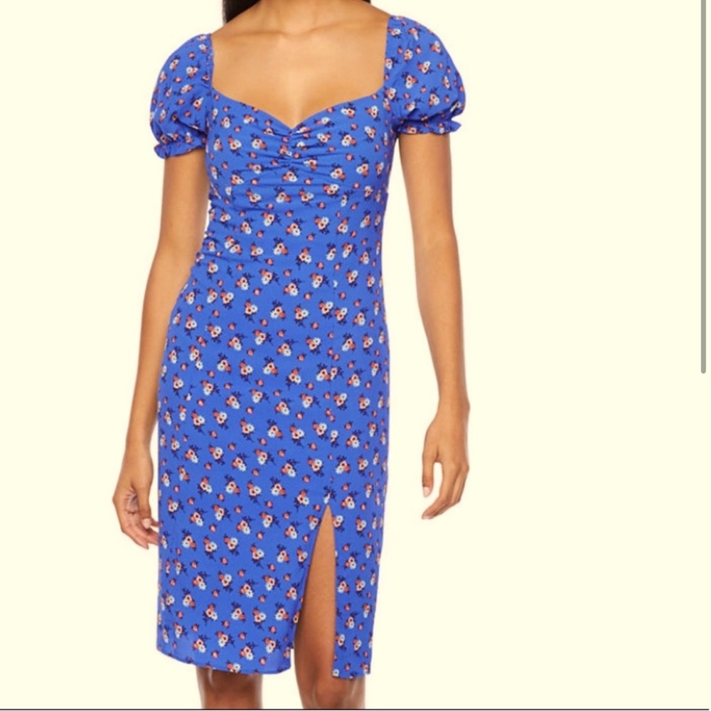 NWT City Triangles Blue Floral Puff Sleeve Midi Dress, Size XL